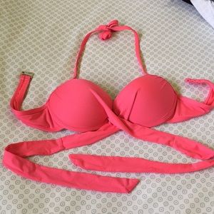 NWOT Bright Pink Cross Front Push Up Bikini Top